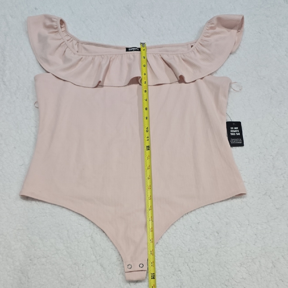 Express Pink Ruffled Bodysuit One Piece Stretch Size XL